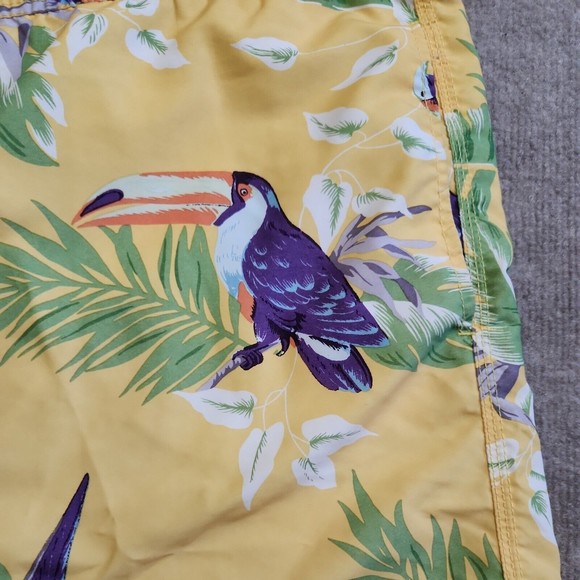 Tommy Hilfiger Trunks Mens XL Yellow Hawaiian Toucan Elastic Waist Swim Shorts - Picture 2 of 9